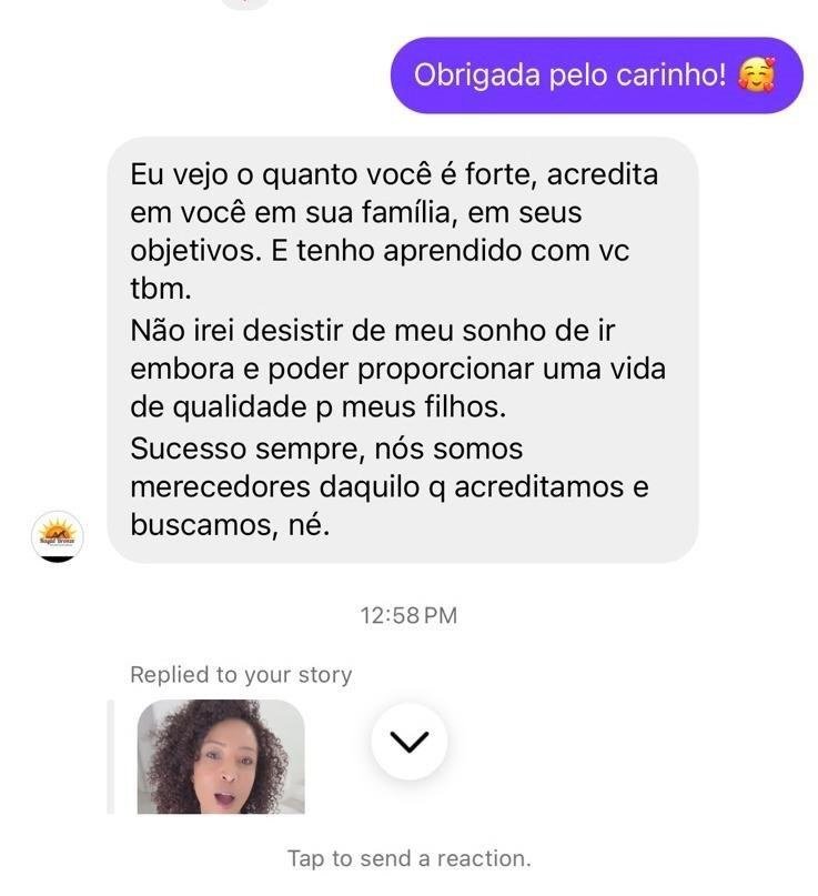 Print de depoimento de seguidora agradecendo a Elizandra Oliveira